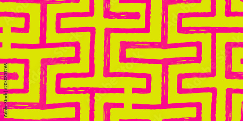 Geometric labyrinth pattern with bright yellow and pink coloration
