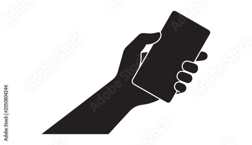 Human hand holding smartphone silhouette vector icon for mobile technology and digital communication concept design