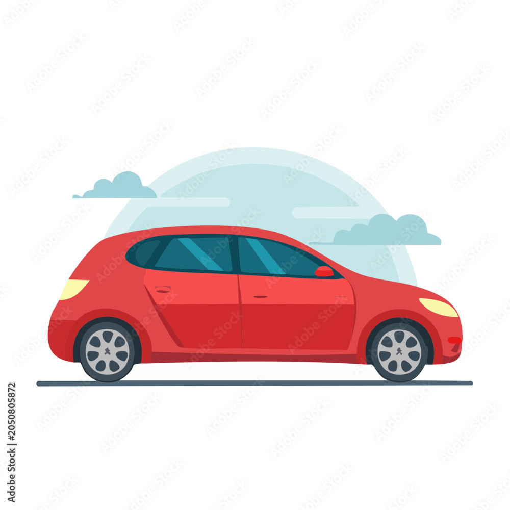 Obraz premium Red hatchback car in flat design style