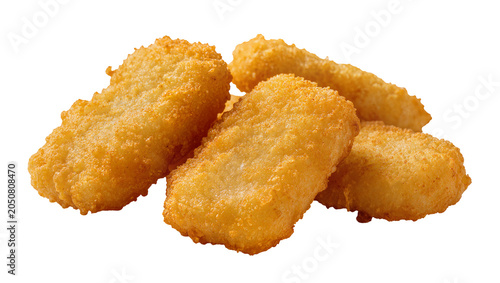 Tableau sur toile Crispy golden fried fish sticks or chicken nuggets pile