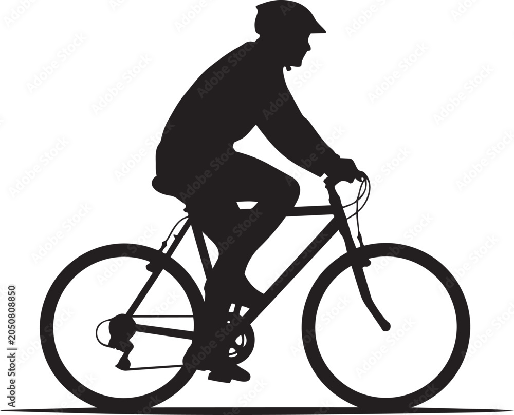 Naklejka premium Cyclist Riding Silhouette Minimalist Black and White Vector Illustration, Generative AI