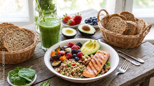 healthy breakfast with muesli and fruit