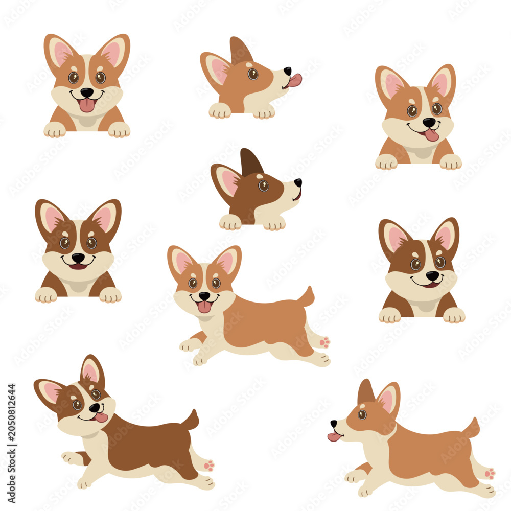 Obraz premium A collection of simple and cute dog images.,