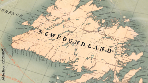 Photos Macro View of Vintage Map Highlighting Newfoundland Canada with Detailed Geograp