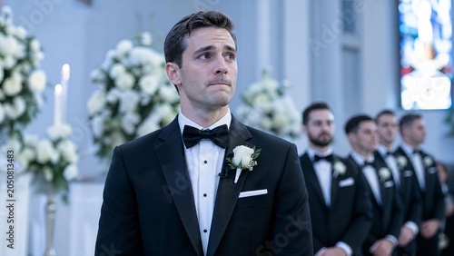 Emotional Groom Crying with Joy at Wedding Altar