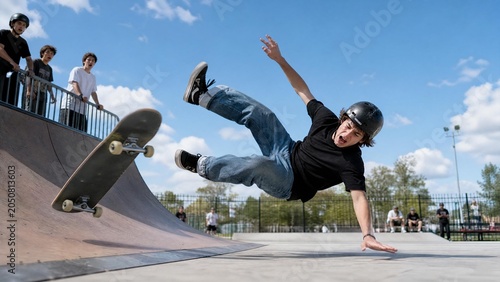 Teenager Skater Falling Down After Failed Trick on Ramp at Skatepark