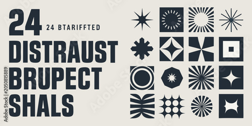 Obraz na płótnie Collection of 24 distortion brutal geometric shapes vector illustration on beige