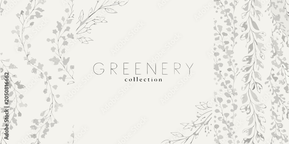 Obraz premium Delicate greenery collection botanical line drawing on a neutral background