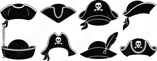 Obraz na płótnie Pirate Hats Collection Tricorne Hat Skull Crossbones Feathered Hat buccaneer hat
