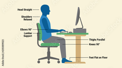 Foto Proper Desk Sitting Posture Side View Diagram