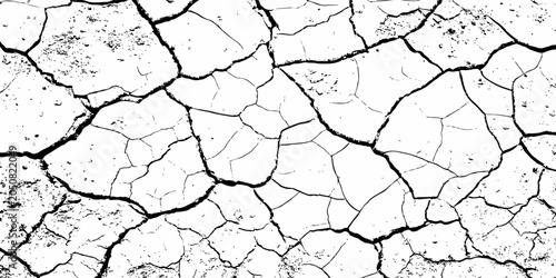 Natural distressed cracked soil texture with dramatic monochrome fracture lines and rough rustic terrain surface for abstract backgrounds.	
