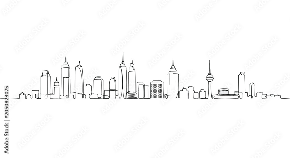 Fototapeta premium Minimalist City Skyline Continuous One Line Drawing Vector Illustration