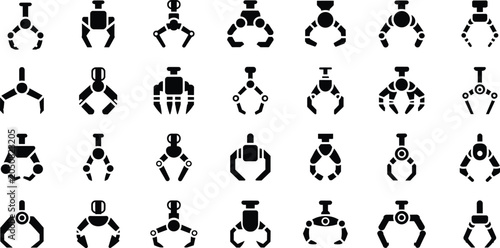 Foto Robotic claw arm mechanical gripper icons set for industrial automation factory