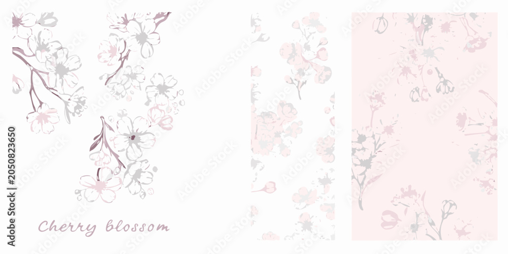 Obraz premium Cherry Blossom Branches Delicate Floral Ornament In Soft Pink And Gray
