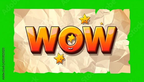 Exciting Wow Text with Golden Stars.