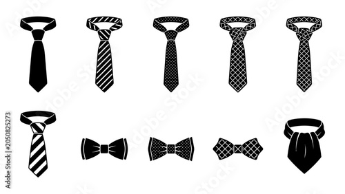 Cuadro en lienzo Necktie and bow tie vector icon set with striped checkered and polka dot pattern