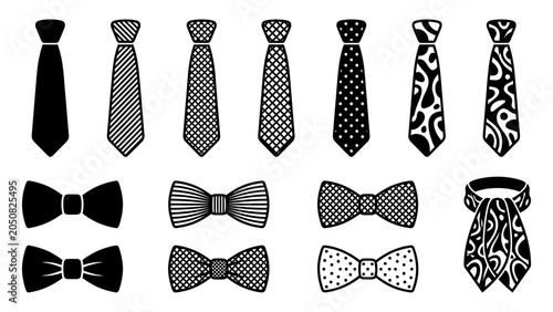 Tableau sur toile Necktie and bow tie vector icon set with different patterns and designs for form