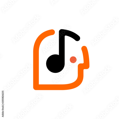 music notes human head think idea smart hear logo headphone earphone vector icon illustration