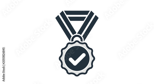 Canvas Print Award medal with checkmark dark blue silhouette on white background
