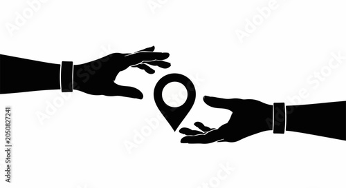 Two silhouetted hands reaching out to place a location pin, symbolizing connection and guidance.