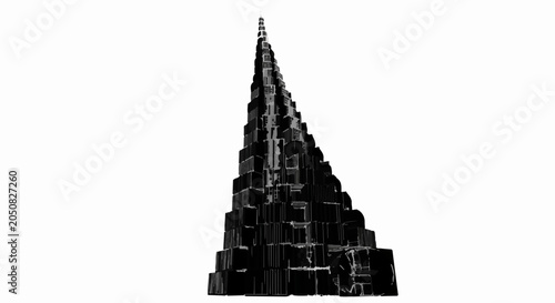 Abstract geometric tower structure creating a futuristic architectural design.