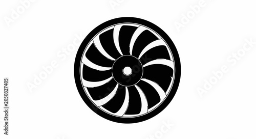 Abstract black turbine fan blades rotating in a circular motion