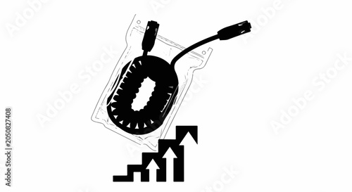 Coiled cable with upward arrows symbolizing growth and progress