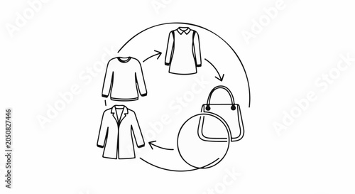 Circular fashion concept showing clothes and accessories in a continuous loop