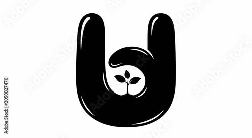Growth and opportunity symbolized by a sprouting plant within a fluid shape