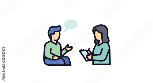 Photos Interview Scene Icon Flat Vector Illustration With Two People