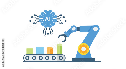 Robotic Arm And Artificial Intelligence Brain Flat Vector Illustration