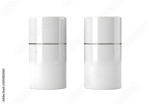 Two white motion sensor security lights standing upright