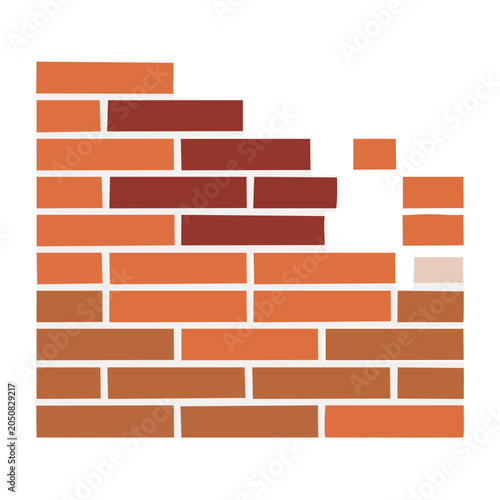 Flat design illustration of a brick wall with orange and red bricks