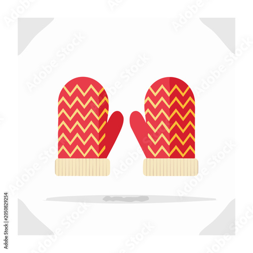 Flat design illustration of red and yellow patterned mittens