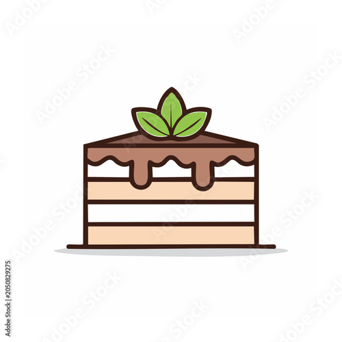 Flat design slice of layered cake with chocolate frosting and mint