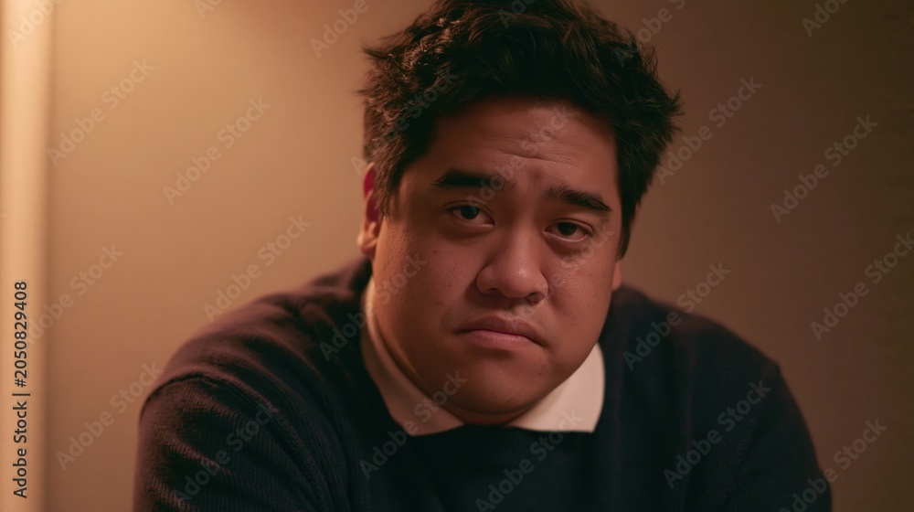 Obraz premium Middle Manager Burnout Young Multiracial Plus Size Man Weary