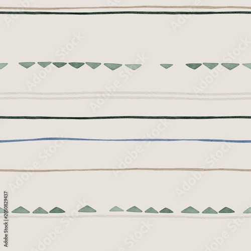 Nordic Folk Stripe Seamless Pattern with Hand Painted Geometric Elements