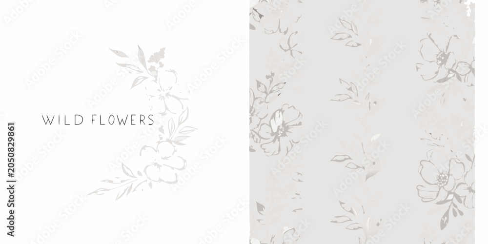 Obraz premium Floral ornament delicate gray vector illustration with repeating botanical motifs