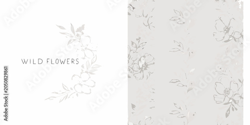 Valokuva Floral ornament delicate gray vector illustration with repeating botanical motif
