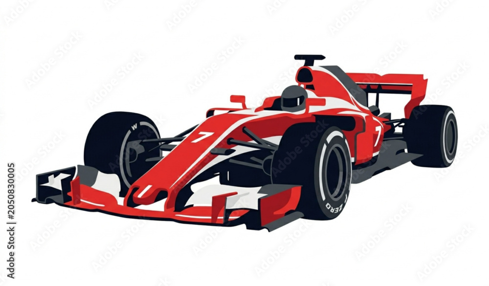 Naklejka premium Formula one race car illustration side view number seven vector graphic
