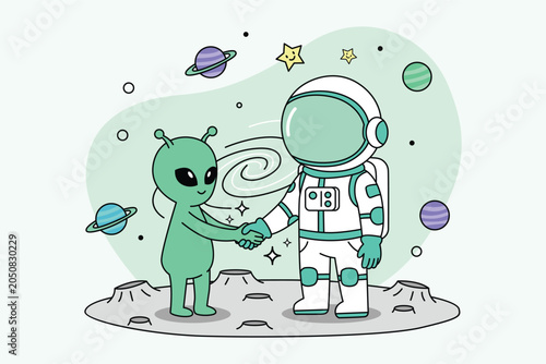 Sci-Fi Alien Astronaut Handshake