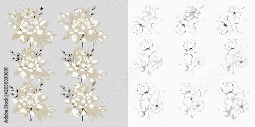 Photos Floral ornament arrangement vector illustration with muted beige and white tones