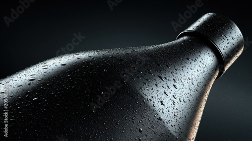 Close up Abstract Detail of Dark Matte Water Bottle Surface with Numerous Water Droplets
