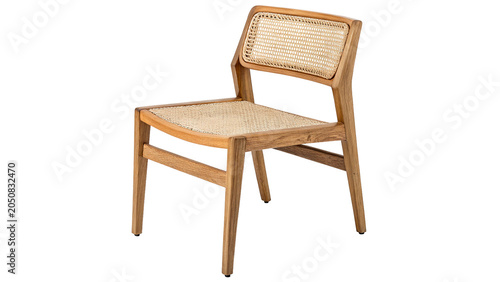 Tableau sur toile Modern wooden dining chair with woven rattan backrest seat furniture isolated on