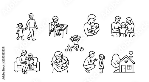 Photos Family life stages linear icons parenthood childhood homeownership and intergene
