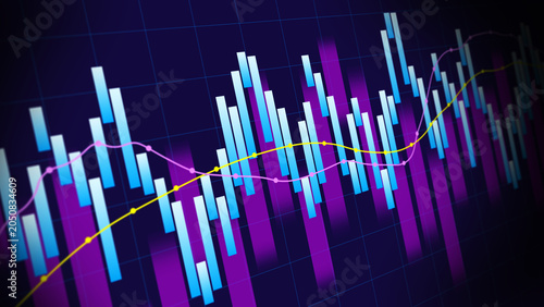 Foto Stock chart trade exchange concept, blue purple candlestick, financial invest in
