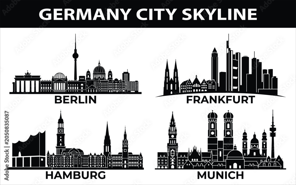 Obraz premium Germany city skyline vector illustrations of Berlin, Frankfurt, Hamburg, and Munich