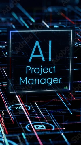 AI agent for Agile project management, AI automation workflow, project life cycle, conceptual animation (3d render) Vertical video