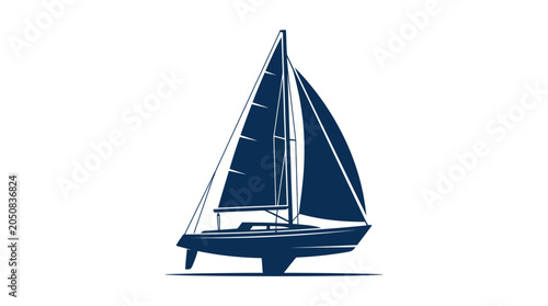 Fotografie Blue Sailboat Illustration on White Background - Nautical Theme