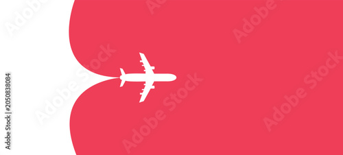 A opening with plane stethoscope wraps around a red heart with a heartbeat on a white background, symbolizing a healthy flight and safe travel through the clouds by airplane
